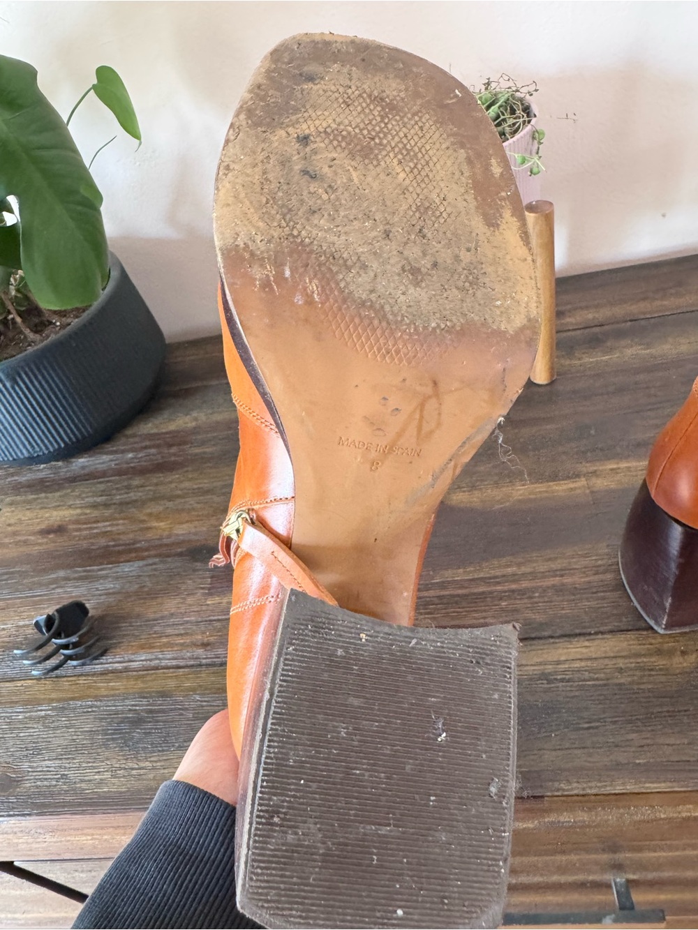 Women’s SZ 10 Caramel + Brown Leather Platform Boots - Picture 4 of 5